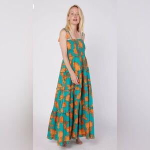 MODAPOSA Dianora Spaghetti Strap
Smocked Tiered Maxi Dress Turq. Orange Shell